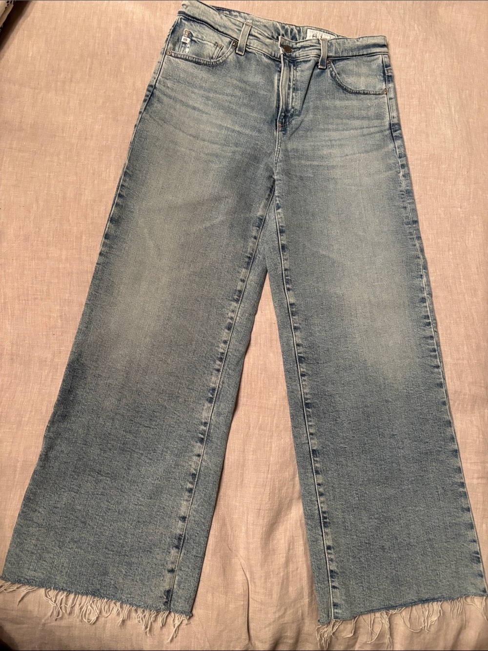 Wide Leg Frayed Hem Women's Jeans - Light Blue